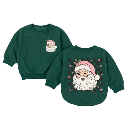 Retro Pink Santa Claus Baby Romper Sweatshirt, Christmas Romper Sweatshirt For Baby Girl BB0050