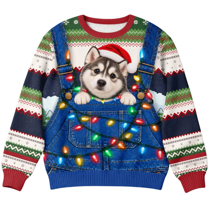 Custom Dog Photo Ugly Christmas Sweatshirt, Custom Pet Lover Christmas Ugly Sweater 2D1260