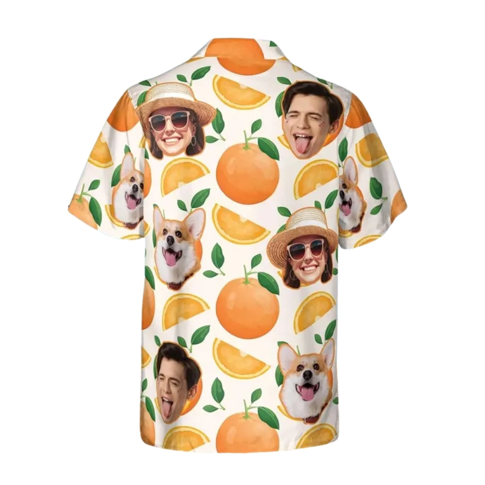 Custom Photo Orange Fruit Hawaiian Shirt For Men Women, Custom Orange Hawaiian Shirts With Face HE0168