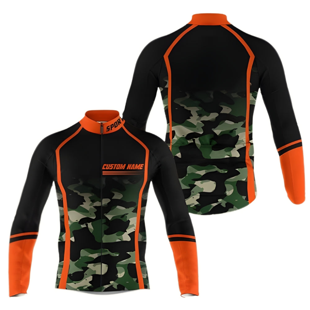 Custom Camo Cycling Long Sleeve Jersey For Men, Men's Custom Camouflage Cycling Jerseys CZ0047