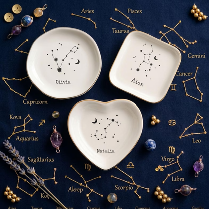 Personalized Zodiac Wedding Ring Dish For Bridesmaid, Custom Astrology Jewelry Dish WD0495