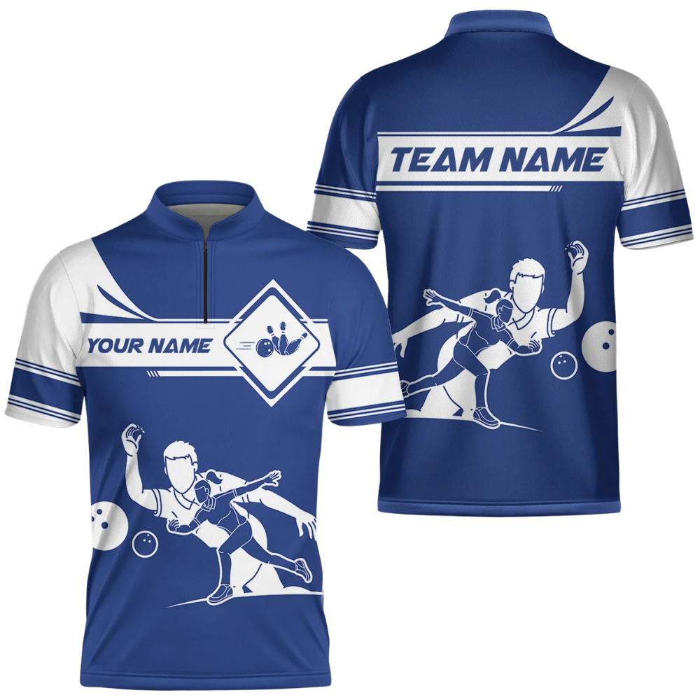 Custom Blue And White Bowling Team Jersey For Men, Custom Bowling Shirt BZ0637
