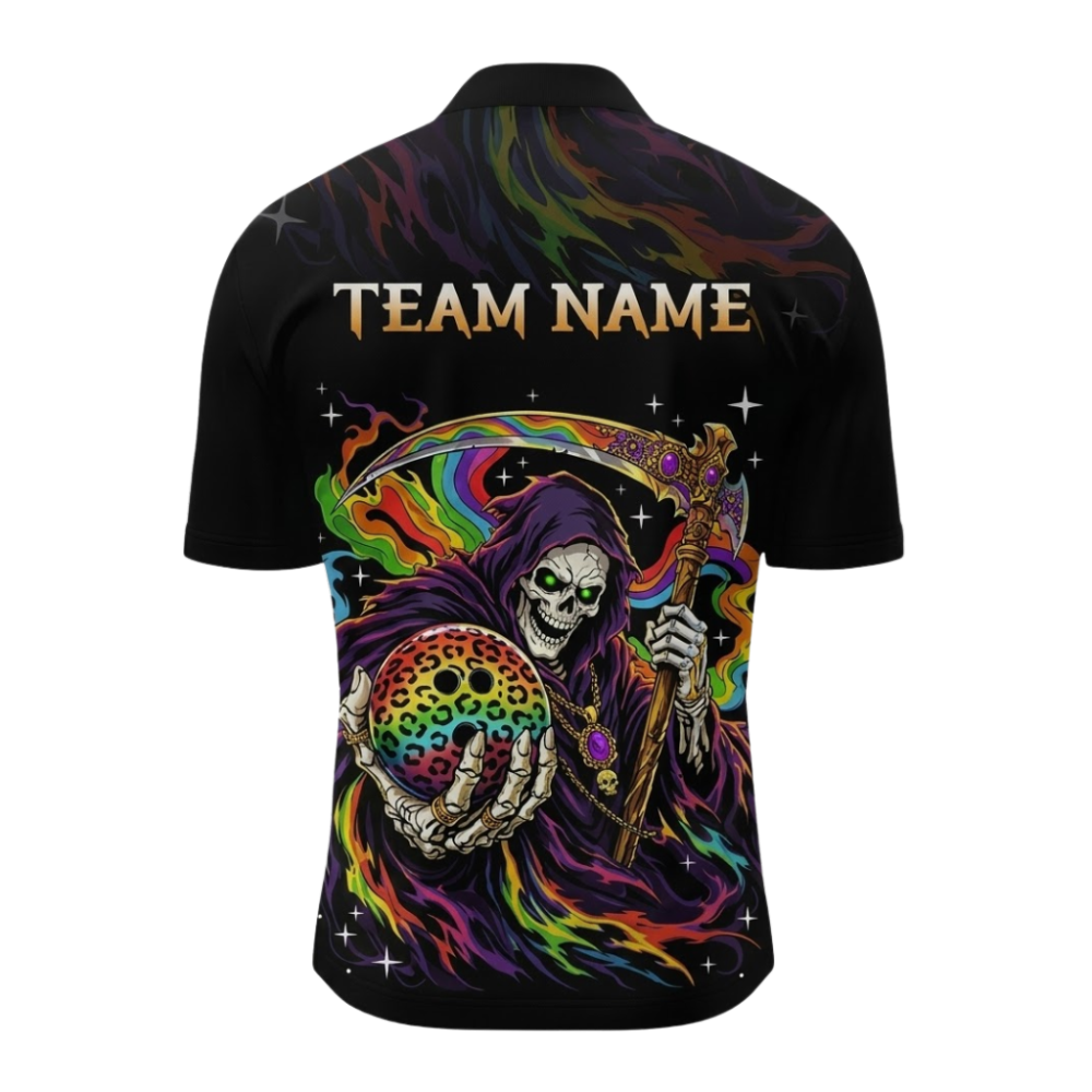 Custom Grim Reaper Rainbow Men's Bowling Jersey Shirts, Custom Skull Bowling Team Shirts BZ1109