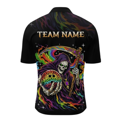 Custom Grim Reaper Rainbow Men's Bowling Jersey Shirts, Custom Skull Bowling Team Shirts BZ1109