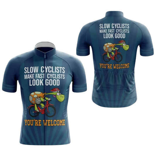Slow Cyclists Make Fast Cyclists Look Good Cycling Short Sleeve Jersey For Men, Funny Turtle Cycling Jersey CG0859