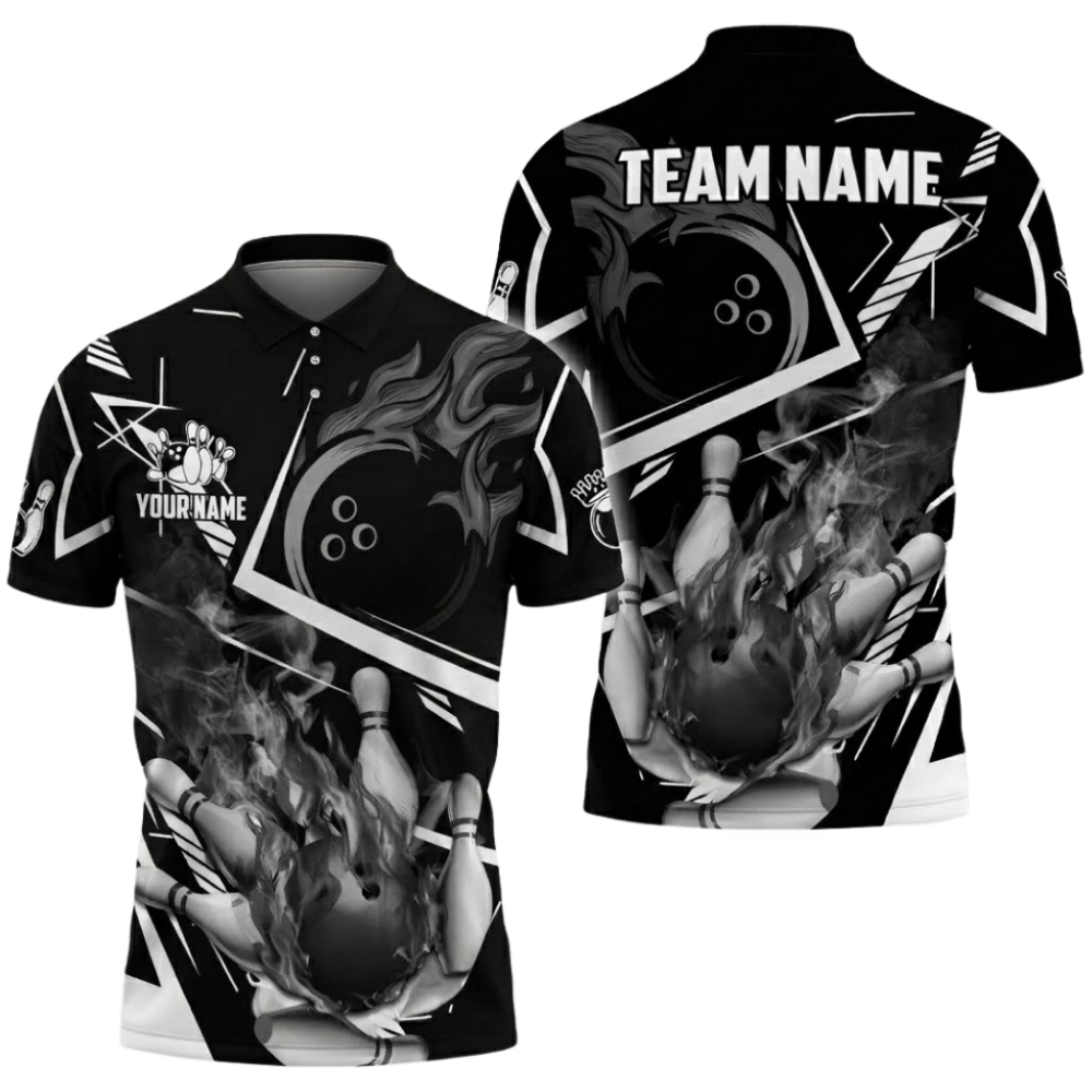 Custom Flaming Ball Red Bowling Polo Shirt For Men, Custom Flame Bowling Shirts Team BZ0663