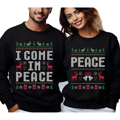Matching I Come In Peace Couple Ugly Christmas Sweatshirts, Funny Christmas Sweatshirt For His And Her ET1349