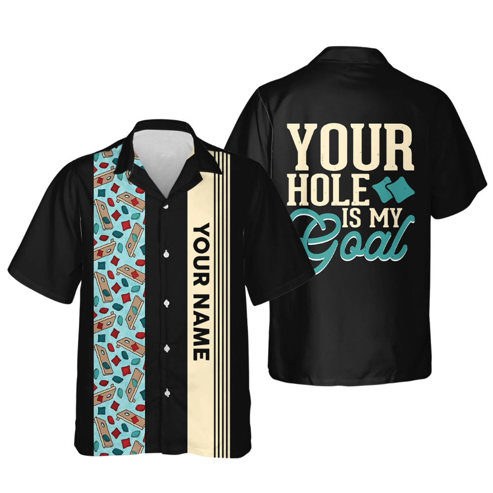 Your Hole Is My Goal Custom Retro Cornhole Hawaiian Shirt Men, Custom Funny Cornhole Hawaiian Shirts HE0221