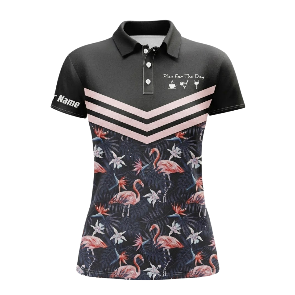 Tropical Flamingo Women's Custom Golf Polo Shirt, Custom Flamingo Golf Shirts For Women GZ0332