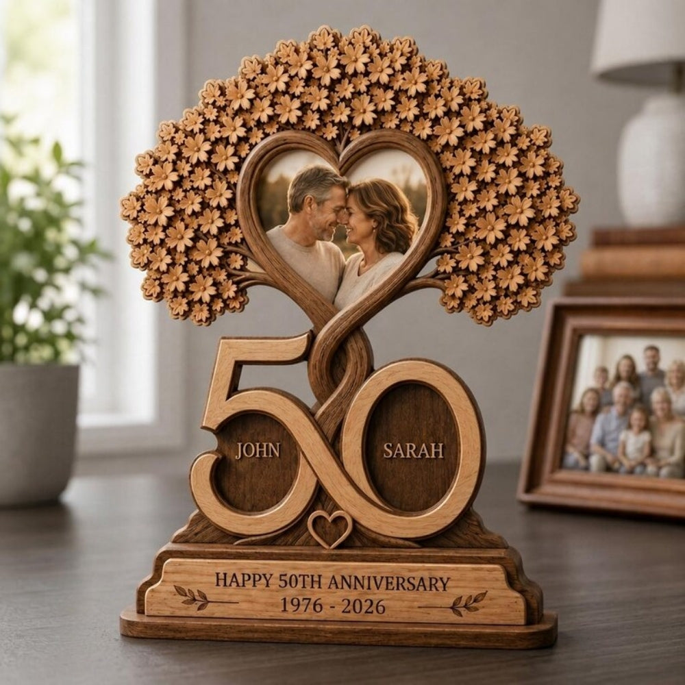Custom Photo 50th Wedding Anniversary Layer Wooden Plaque, Custom Picture Golden Wedding Wooden Block WD0932