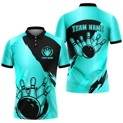 Custom Team Silver Black Bowling Polo Shirt, Men's Custom Bowling Shirt BZ0931