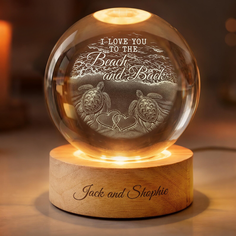 I Love You To The Beach And Back Custom Turtle Couple Crystal Ball Led Night Light, Custom Turtle Wedding Keepsake Night Light WD0861
