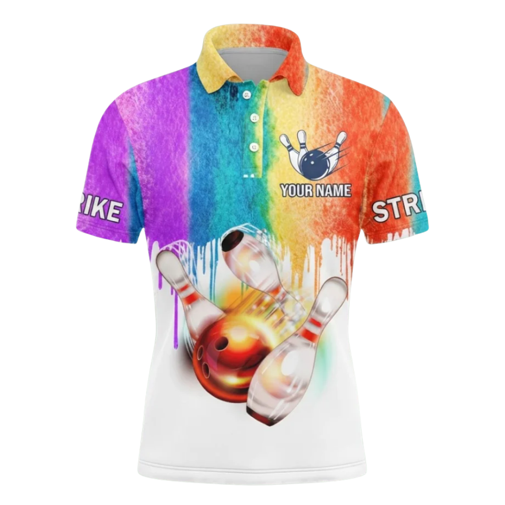 Custom Rainbow Color Bowling Mens Polo Shirt, Custom LGBT Pride Bowling Team Shirts BZ0591