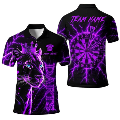 Custom Leopard King Darts Polo Shirt For Men Black Gold, Custom Leopard Dart Team Shirts DE0099