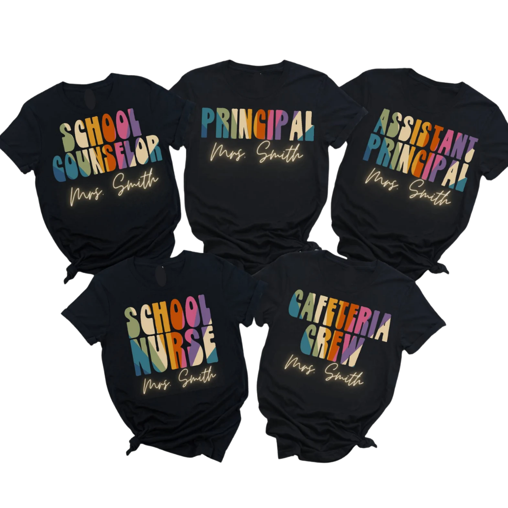 School Counselor Principal School Nurse Custom Name Matching T Shirt, Personalized School Staff Matching Shirts ET1044