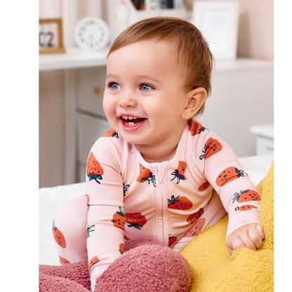 Berry Light Pink Baby Convertible Zippy Romper, Strawberry Baby Convertible Romper BB0372