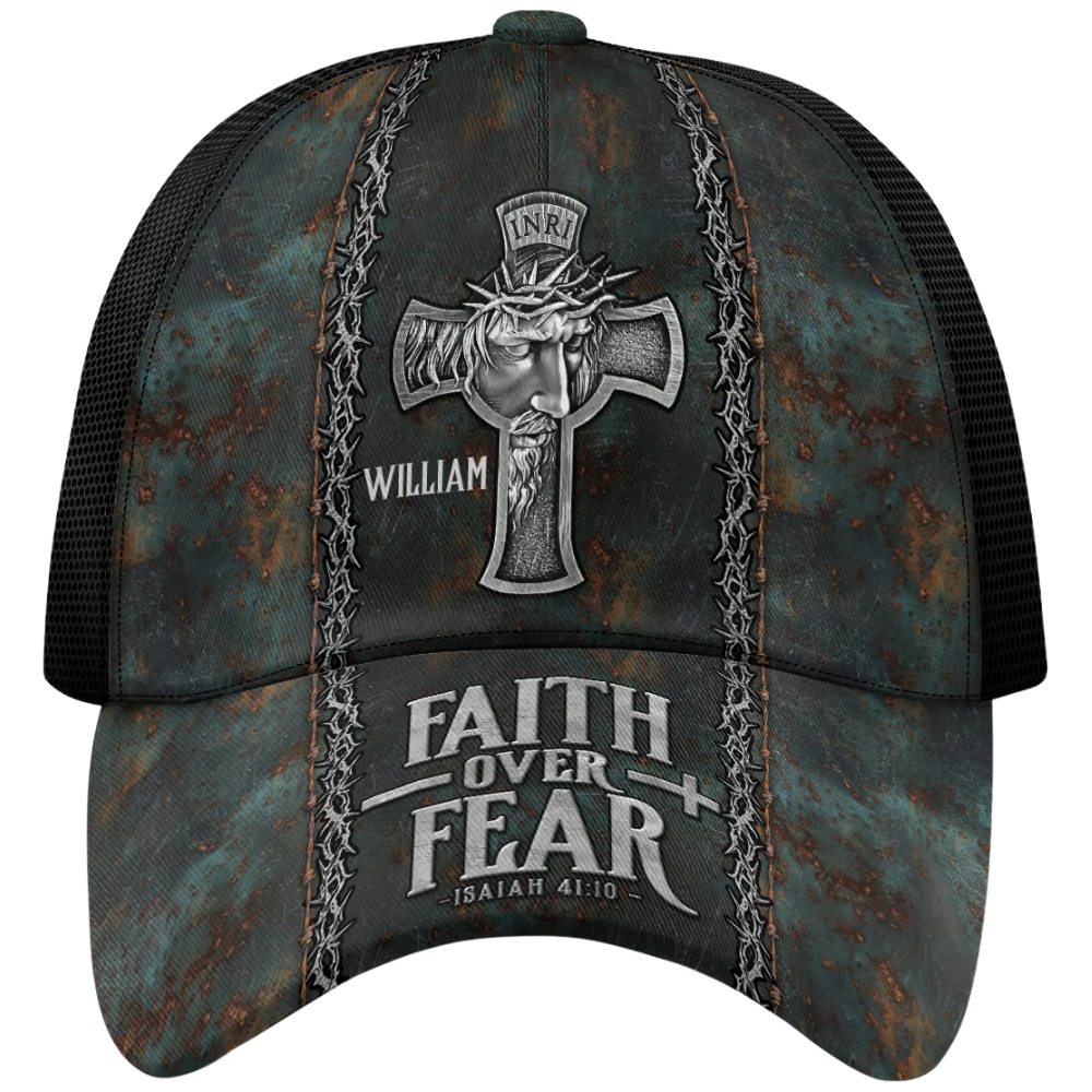 Faith Of Fear Custom Jesus Cross Baseball Cap With Name, Custom Jesus Christian Hat 3D Printed CP0586