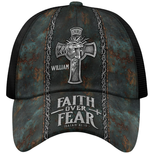 Faith Of Fear Custom Jesus Cross Baseball Cap With Name, Custom Jesus Christian Hat 3D Printed CP0586