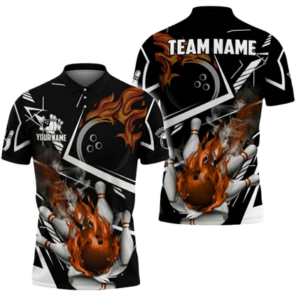 Custom Flaming Ball Red Bowling Polo Shirt For Men, Custom Flame Bowling Shirts Team BZ0663