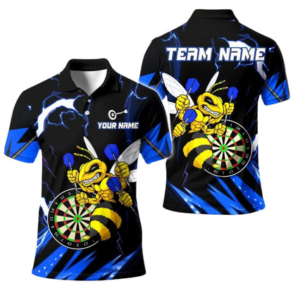 Custom Bee Yellow Black Darts Polo Shirt Men, Custom Bee Hornet Darts Team Shirts DE0017