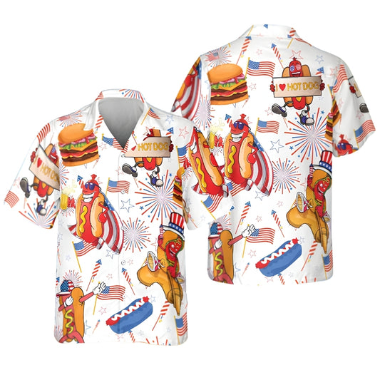 Funny Hot Dog Hamburger Hawaiian Shirt For Men Women, Hot Dog Patriotic Hawaiian Shirt For 4th Of July HE0498