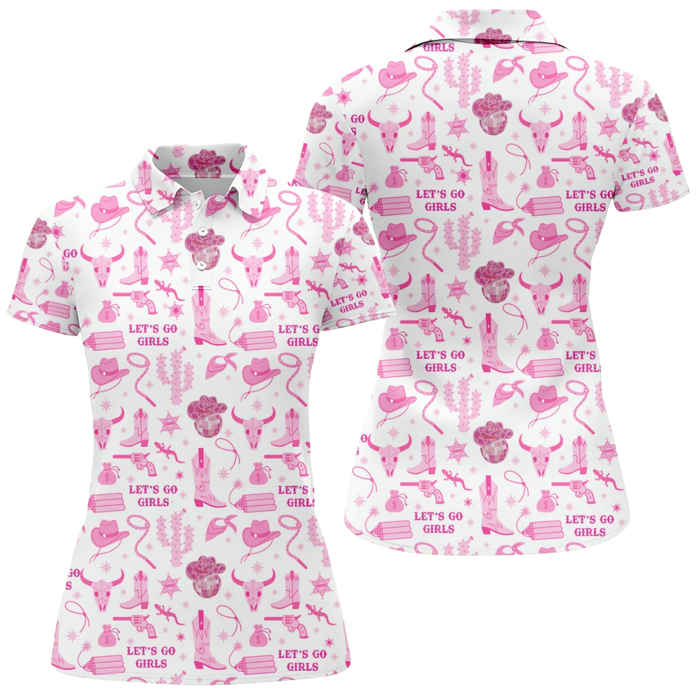 Womens Let's Go Girls Golf Polo Shirt, Pink Western Golf Shirt For Ladies GZ0360