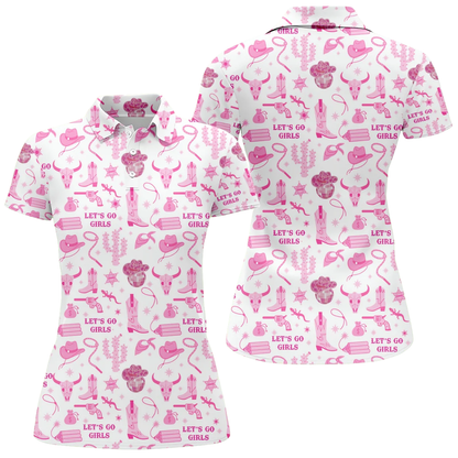 Womens Let's Go Girls Golf Polo Shirt, Pink Western Golf Shirt For Ladies GZ0360