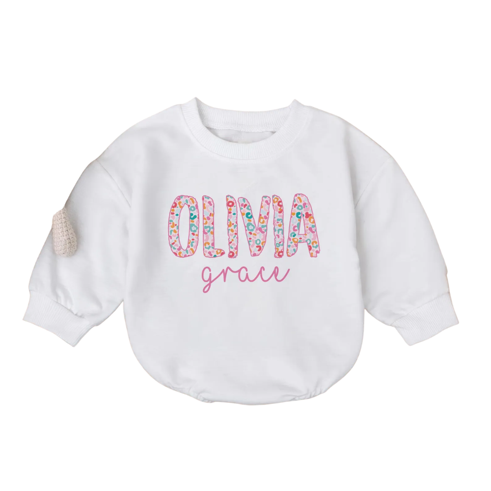 Custom Baby Girl Name Baby Romper Sweatshirt, Personalized Baby Romper Sweater BB0215