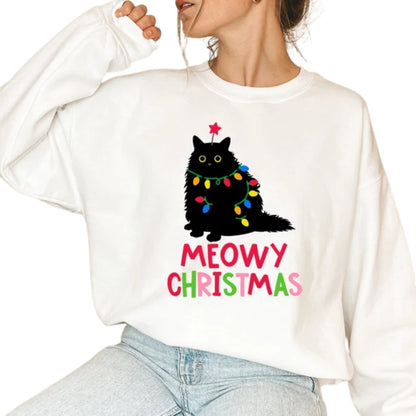 Meowy Christmas Sweatshirt, Cat Christmas Sweatshirt 2D0742