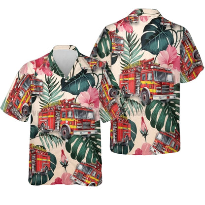 Fire Truck Tropical Hawaiian Shirt Mens, Firefighter Hawaiian Shirts HE0169
