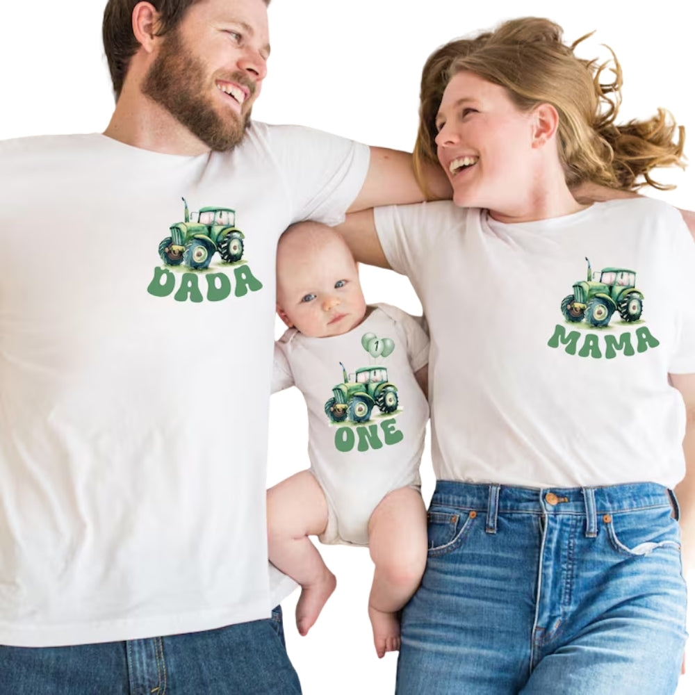 Custom Green Trucker First Birthday Matching Family T Shirts, Custom Family 1st Birthday Shirts ET0232