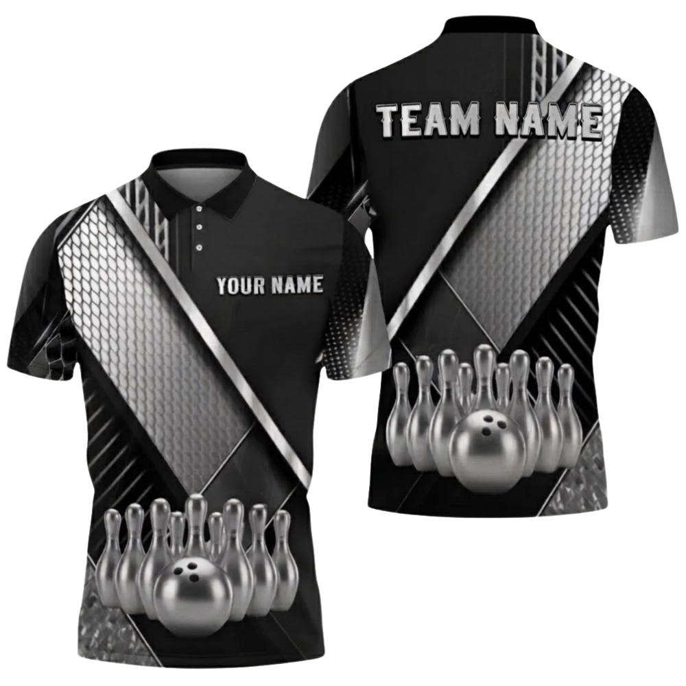 Custom Team Black And Gold Bowling Polo Shirt Men, Custom Bowling Shirts BZ0749