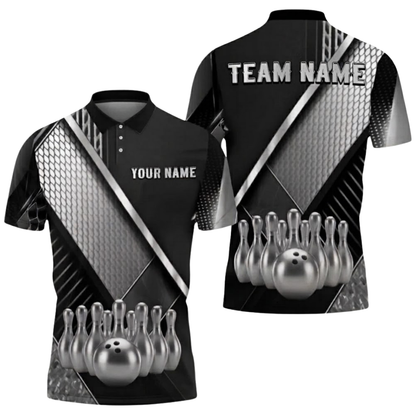 Custom Team Black And Gold Bowling Polo Shirt Men, Custom Bowling Shirts BZ0749
