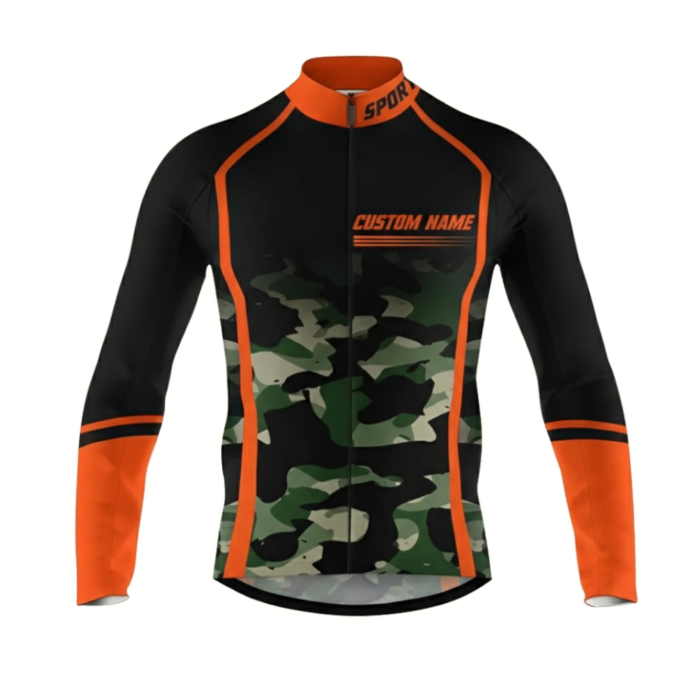 Custom Camo Cycling Long Sleeve Jersey For Men, Men's Custom Camouflage Cycling Jerseys CZ0047