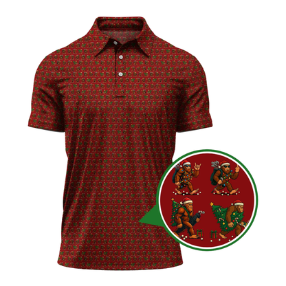 Men's Christmas Sasquatch Golf Polo Shirt Red, Bigfoot Christmas Golf Shirt GZ0349