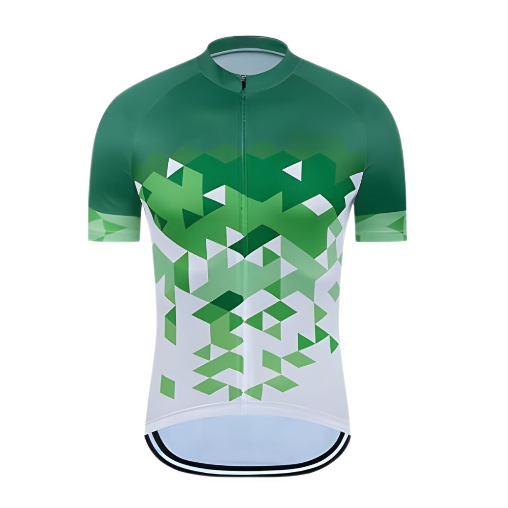 Green White Geometric Short Sleeve Cycling Jersey For Mens, Men's Cycling Jersey CZ0035