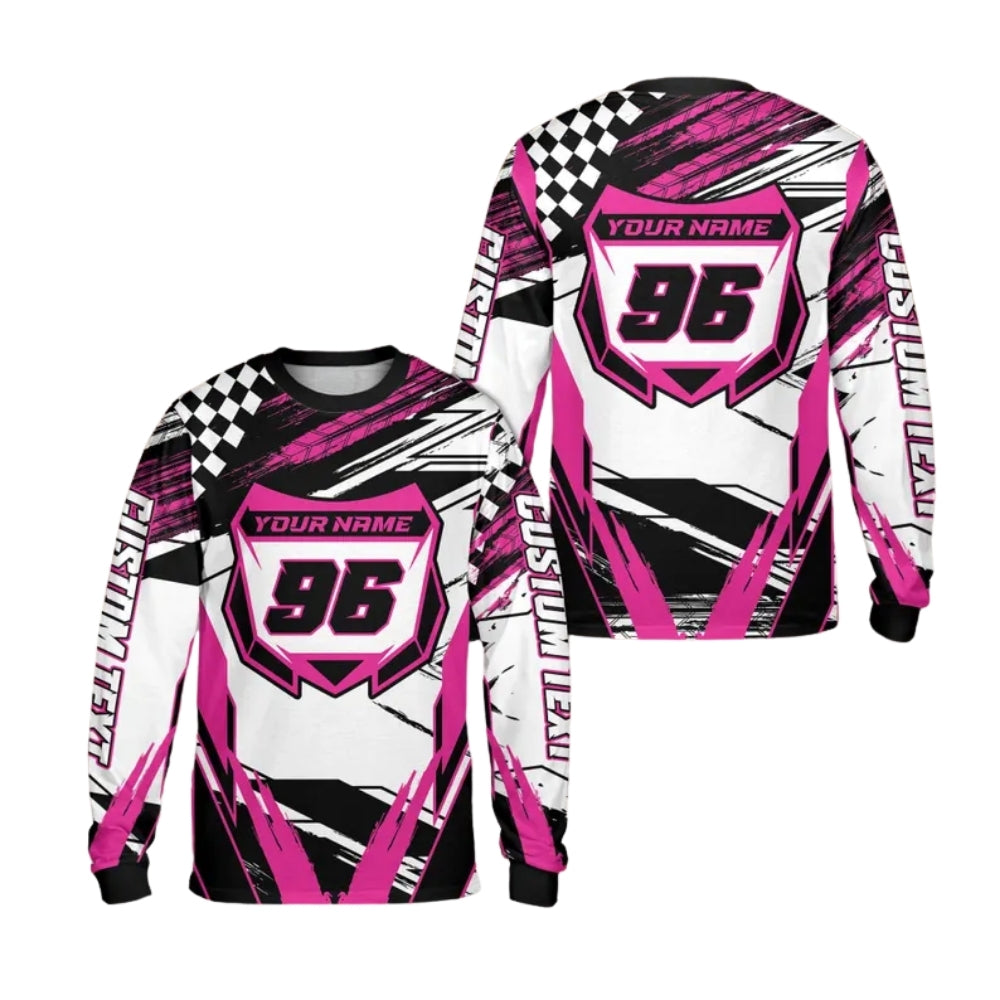 Custom Grunge Red And White Long Sleeve Dirt Bike Shirt For Men, Custom Name And Number Dirt Bike Jerseys ME0029