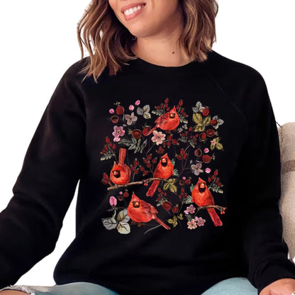 Red Cardinal Wildflower Sweatshirt For Women, Bird Lover Sweatshirt 2D0549