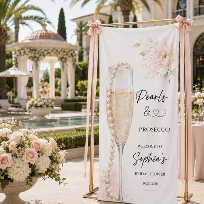 Pearls And Prosecco Custom Bridal Party Fabric Welcome Banner, Custom Champagne Bridal Shower Welcome Sign WD0410