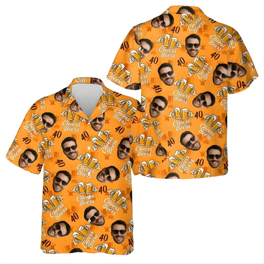 Cheers Beers Custom Face 40th Birthday Hawaiian Shirts For Men Women, Custom Photo 40th Birthday Hawaiian Shirts HE0008