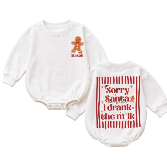 Sorry Santa I Drank The Milk Custom Baby Romper Sweatshirt, Custom Funny Christmas Romper Sweatshirt Baby BB0864