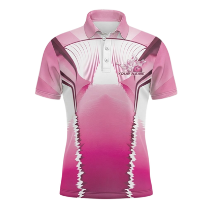 Pink And White Custom Mens Bowling Polo Shirt For Team, Custom Team Bowling Shirts BZ0560