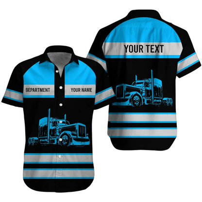 Personalized Semi Truck Hawaiian Shirt With Department, Custom Trucker Work Uniforms HE0682