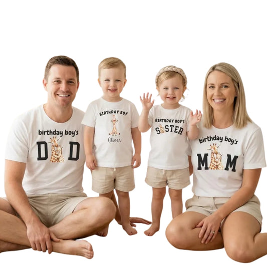 Giraffe Birthday Boy Custom Matching Birthday Family T Shirts, Custom Birthday Giraffe Matching Shirts For Family ET0666