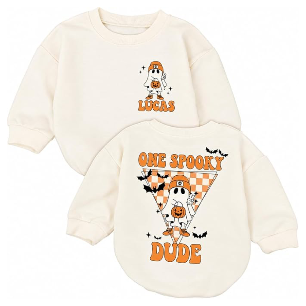 Custom One Spooky Dude Birthday Baby Romper Sweatshirt, Custom Halloween First Birthday Sweatshirt Baby BB0815