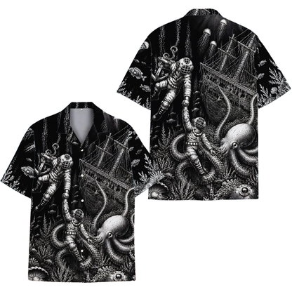 Diver Octopus Black Hawaiian Shirt Men Women, Diver Hawaiian Shirt HE0537