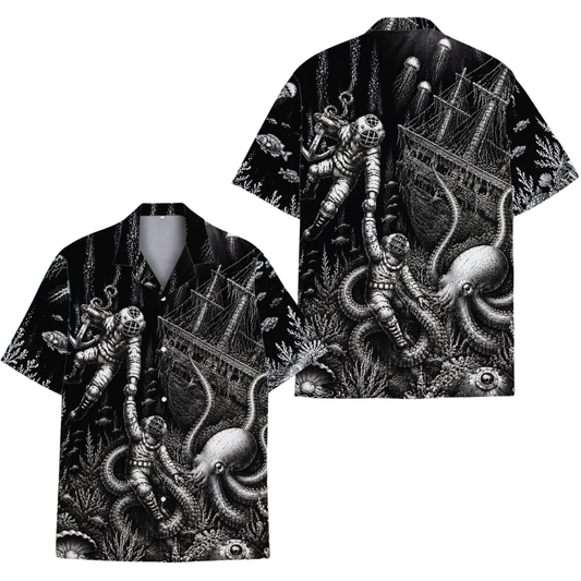 Diver Octopus Black Hawaiian Shirt Men Women, Diver Hawaiian Shirt HE0537