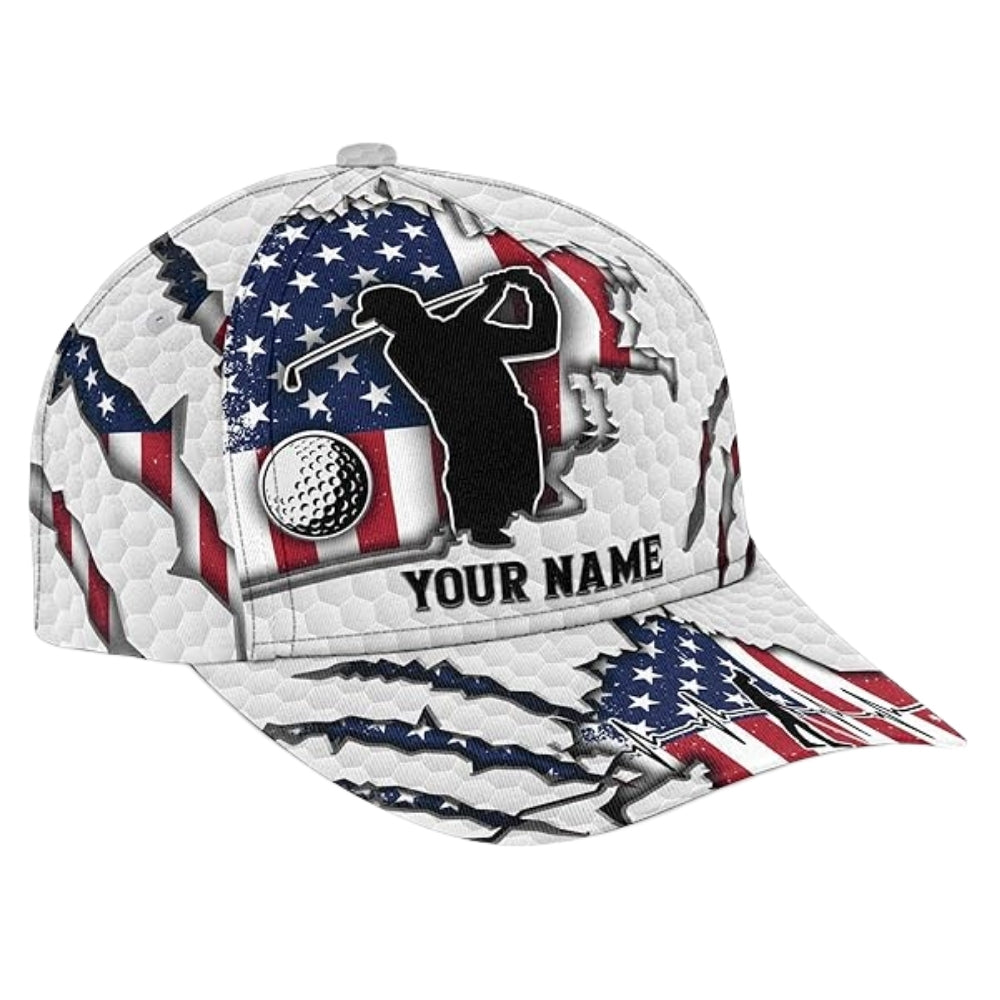 Custom Grunge USA Flag Golf Baseball Cap For Golfer, Custom Patriotic Golf Caps CP0205