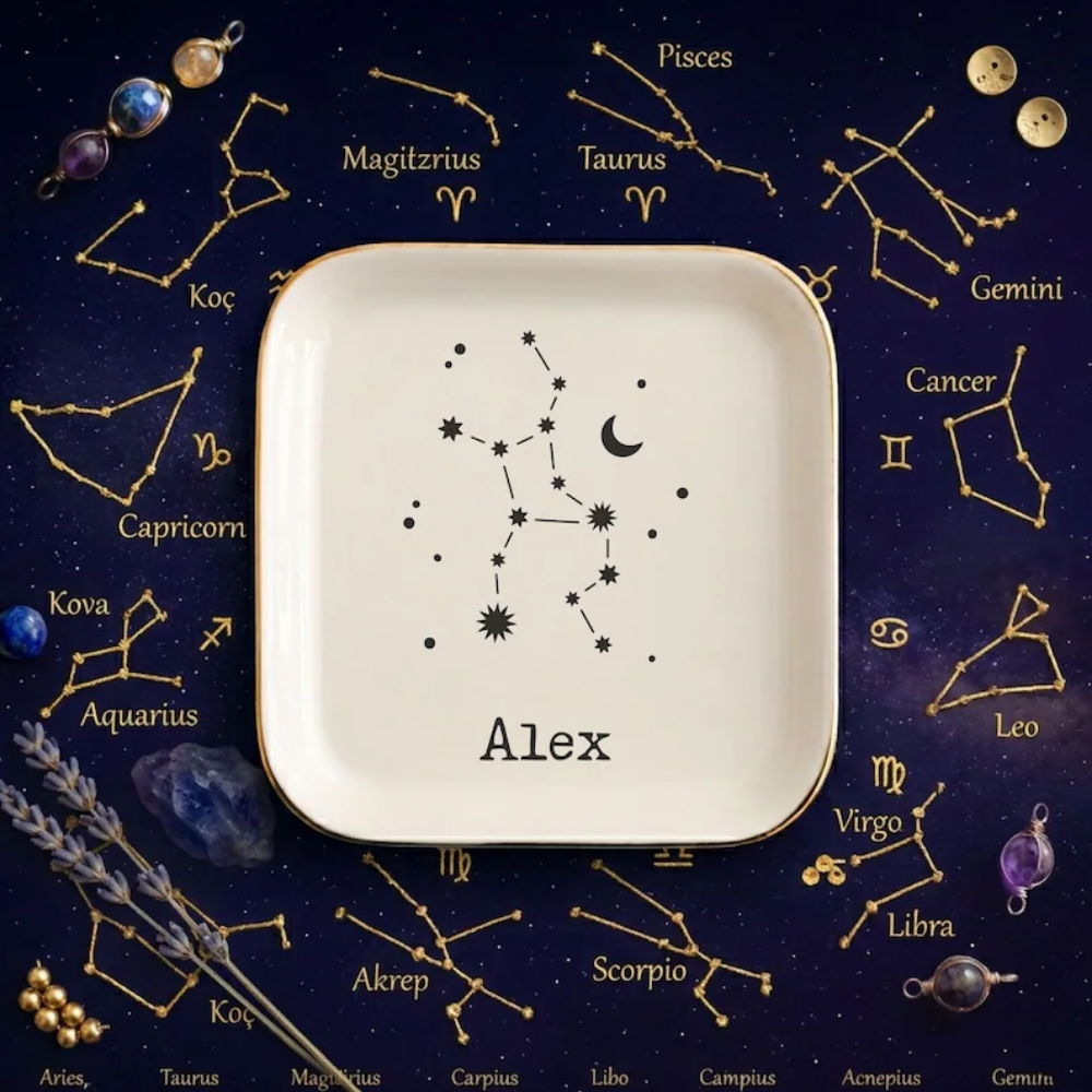 Personalized Zodiac Wedding Ring Dish For Bridesmaid, Custom Astrology Jewelry Dish WD0495