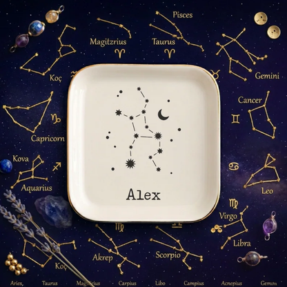 Personalized Zodiac Wedding Ring Dish For Bridesmaid, Custom Astrology Jewelry Dish WD0495